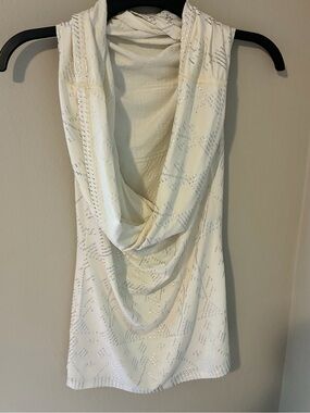 Melodia Designs Cowlneck Sleeveless silver & ivory faux Assuit top